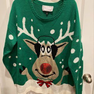 With Love Derek Reindeer/Rudolph Christmas Sweater Plus Size 3X Holiday Party